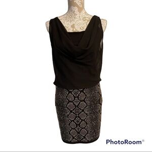 Cache Dress Gold Accent‎ Skirt Snakeskin Pattern